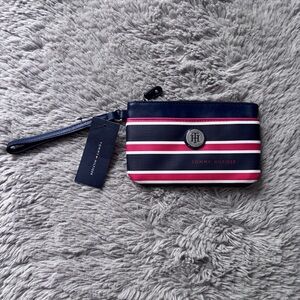 NWT Tommy Hilfiger red white and blue striped wristlet purse